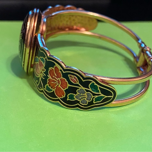 Vintage Floral Cloisonné Hinged Bracelet Locket n Heart Locket Necklace - Picture 5 of 8